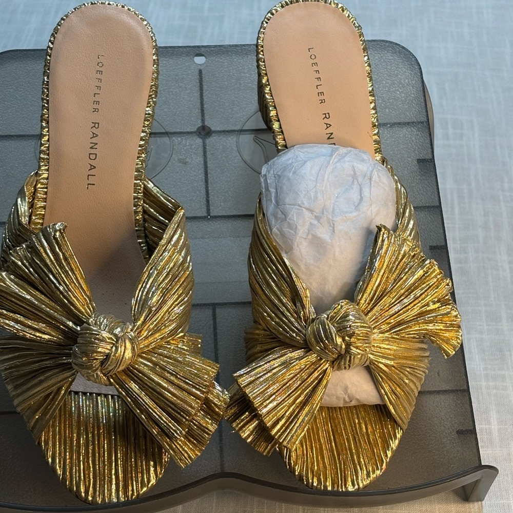 Loeffler Randall Gold Metallic Bow Mules - Picture 3 of 10